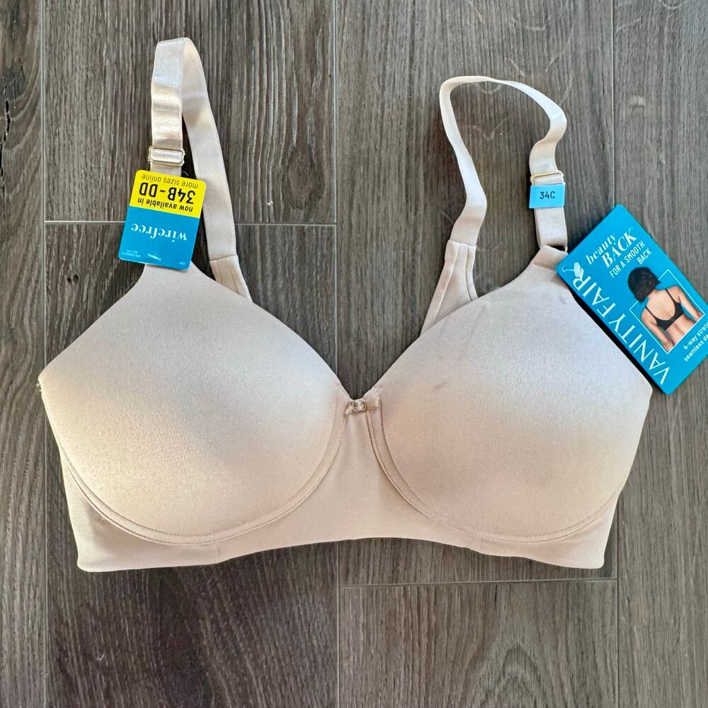 Vanity Fair Beauty Back Full Coverage Wireless Bra Light Beige 72345 34C NEW